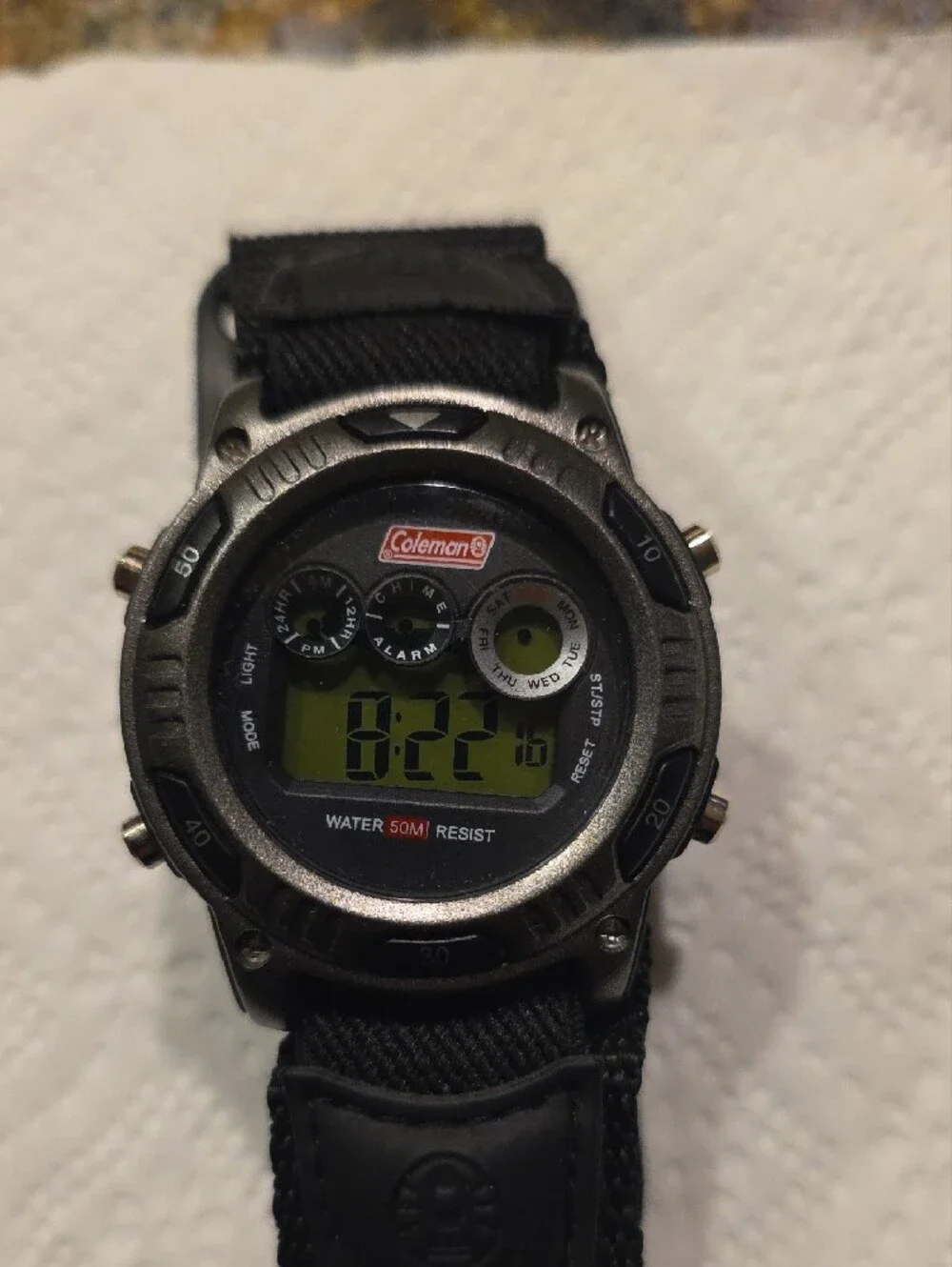 Coleman Black Digital Outdoor Stopwatch Watch with Green LCD